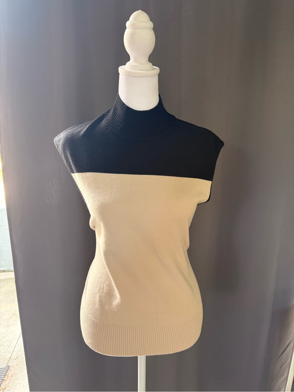 zeagoo Colorblock Sleeveless Turtleneck Sweater - Black & Cream